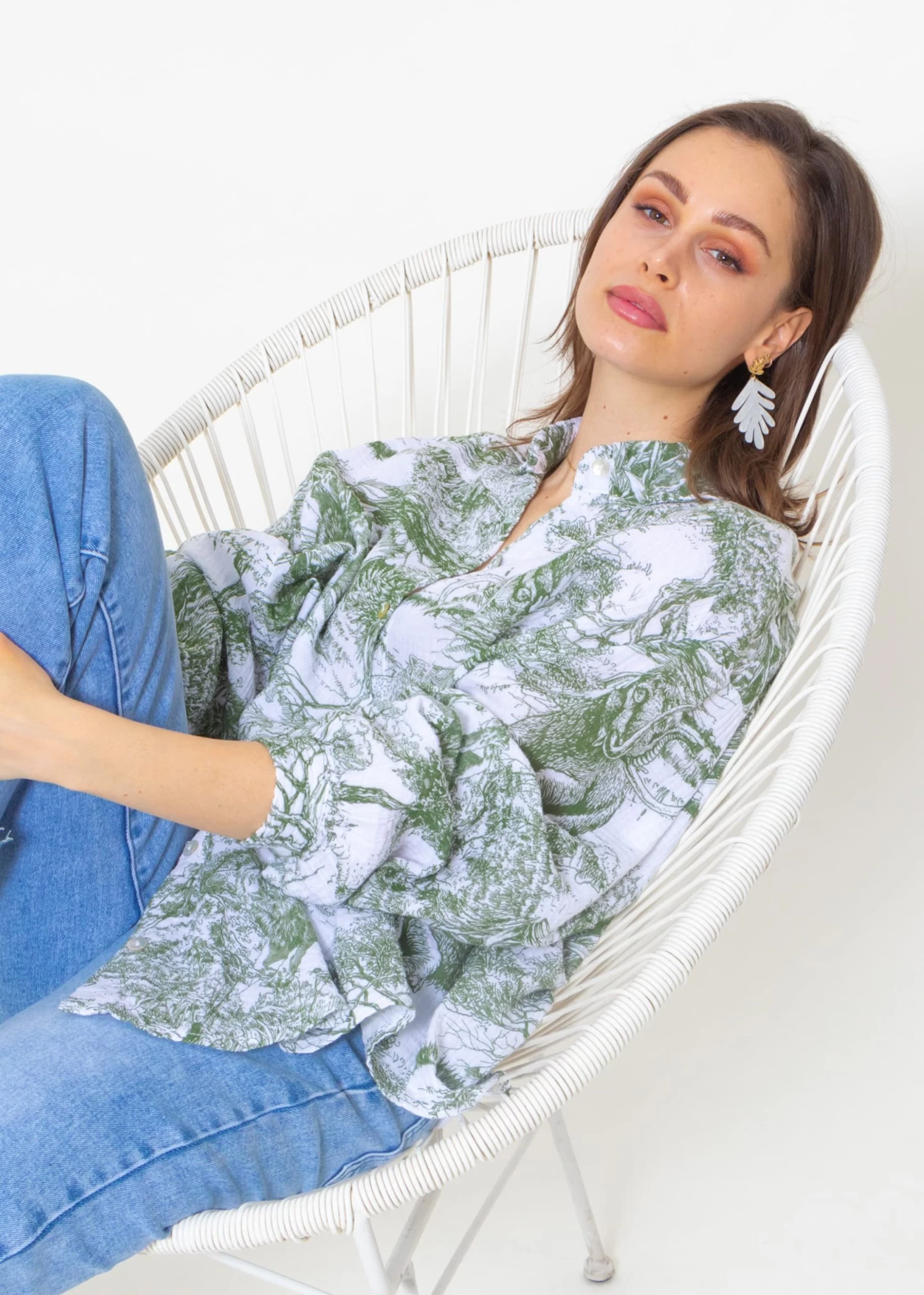 Musselin Bluse Mit Print, Khaki 7 Musselin Bluse Mit Print, Khaki – Bild 5