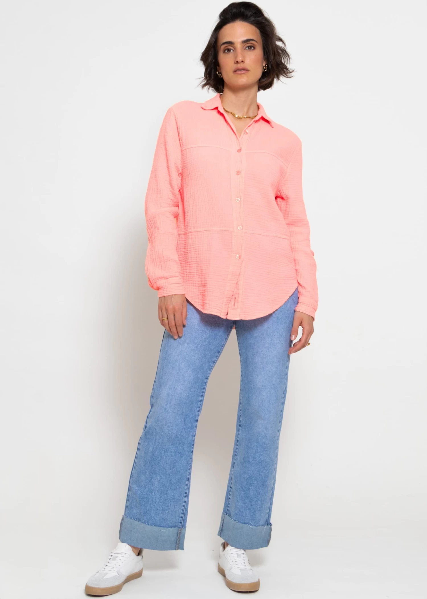 Musselin Bluse Mit Ziernähten - Apricot 6 Musselin Bluse Mit Ziernähten - Apricot – Bild 4