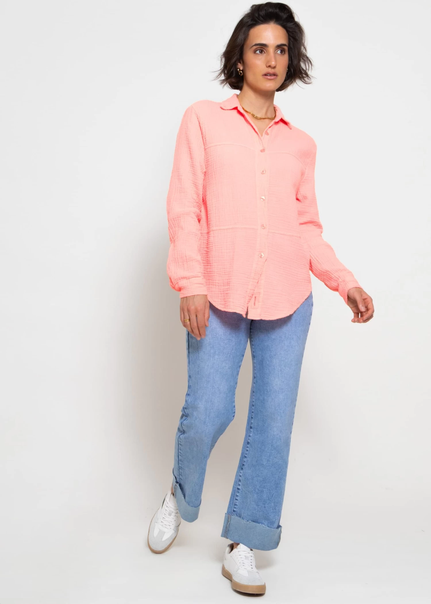 Musselin Bluse Mit Ziernähten - Apricot 4 Musselin Bluse Mit Ziernähten - Apricot – Bild 2