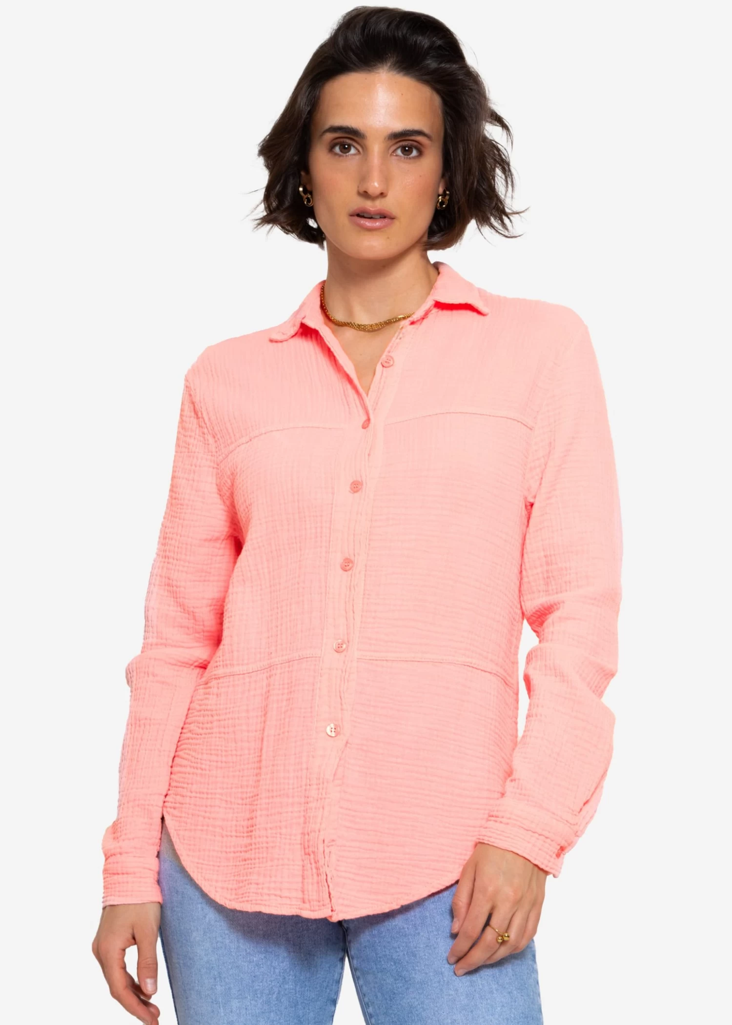Musselin Bluse Mit Ziernähten - Apricot 3 Musselin Bluse Mit Ziernähten - Apricot