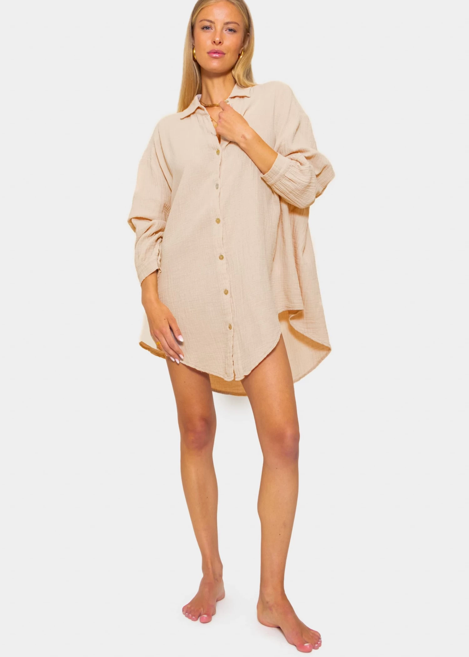 Musselin Bluse Oversize, Beige 4 Musselin Bluse Oversize, Beige – Bild 2