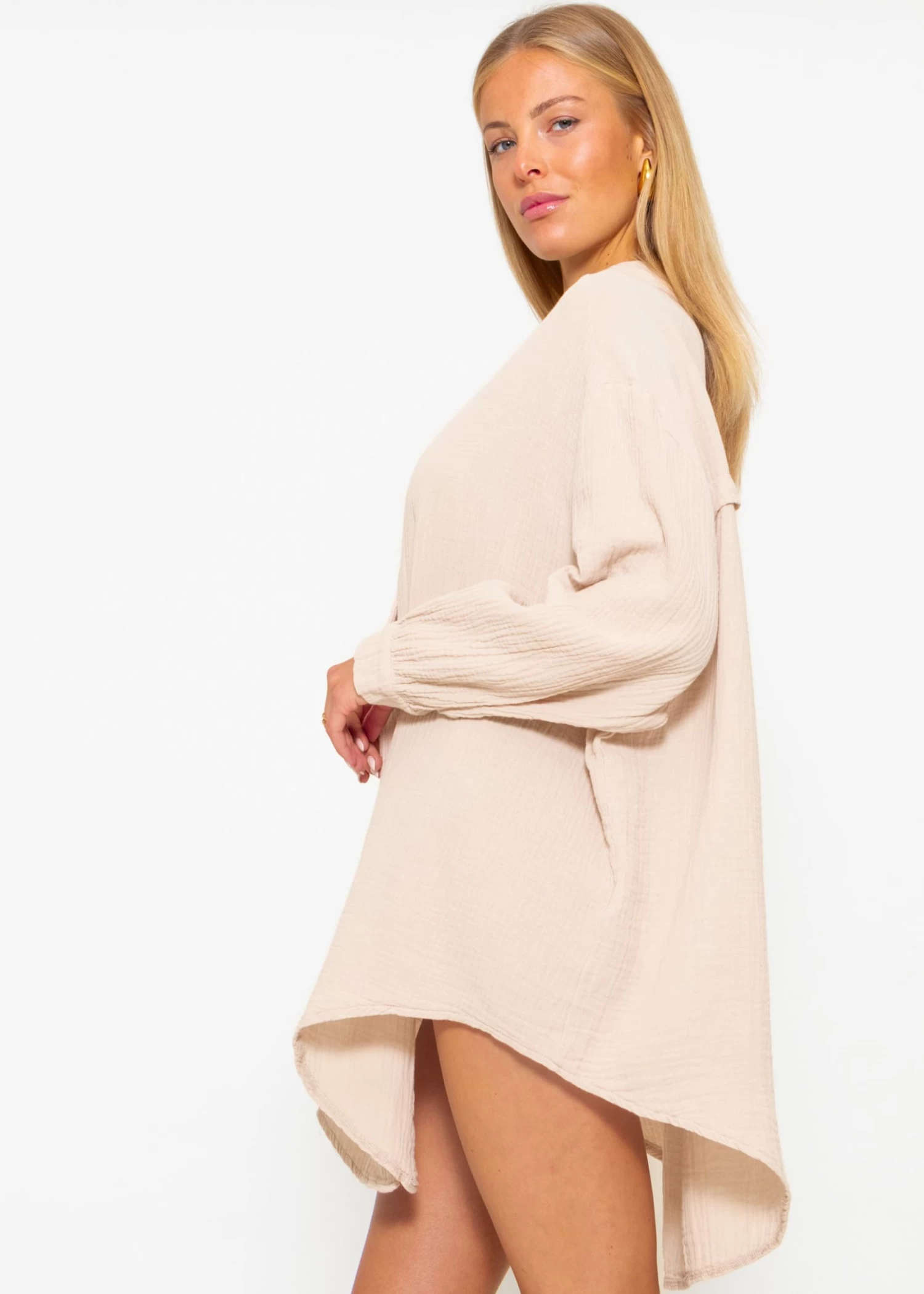Musselin Bluse Oversize, Beige 7 Musselin Bluse Oversize, Beige – Bild 5