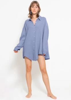 Musselin Bluse Oversize, Blau -Sassyclassy sassyclassy musselin bluse oversize blau S1201B3646 1