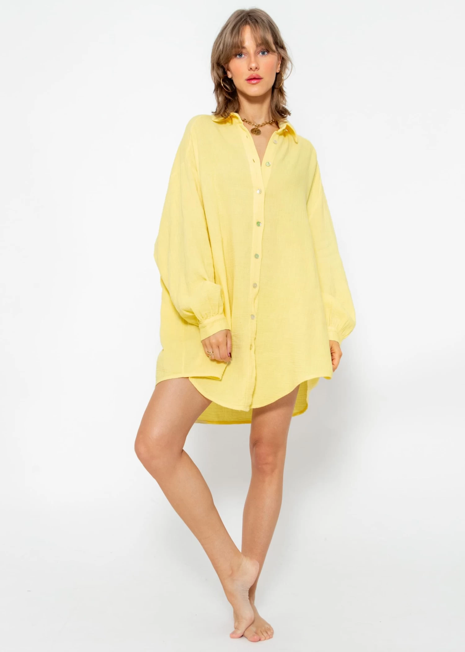 Musselin Bluse Oversize, Gelb 4 Musselin Bluse Oversize, Gelb – Bild 2