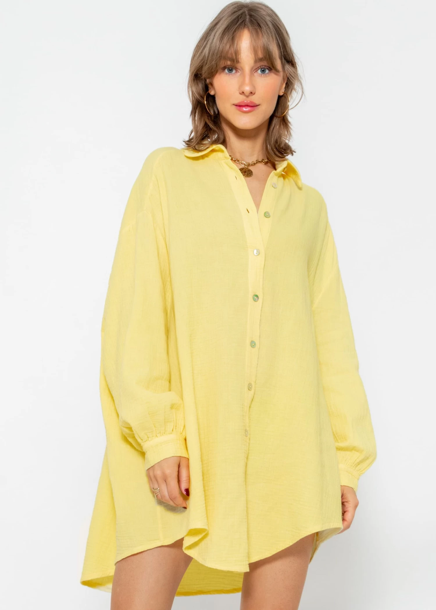 Musselin Bluse Oversize, Gelb 7 Musselin Bluse Oversize, Gelb – Bild 5
