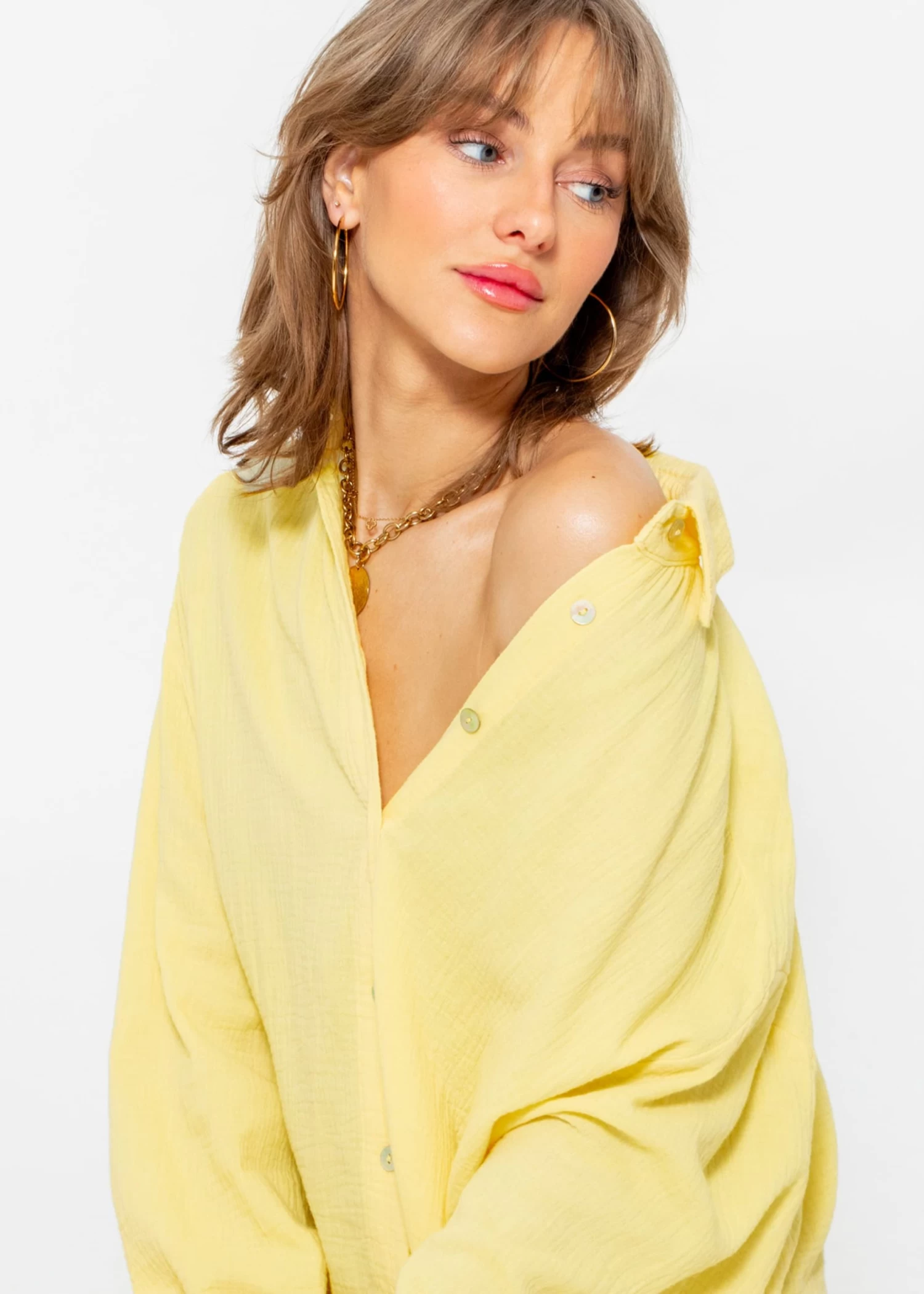 Musselin Bluse Oversize, Gelb 6 Musselin Bluse Oversize, Gelb – Bild 4