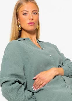 Musselin Bluse Oversize, Salbeigrün 20 Musselin Bluse Oversize, Salbeigrün -Sassyclassy sassyclassy musselin bluse oversize grun S1204B3898