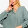Musselin Bluse Oversize, Salbeigrün 2 Musselin Bluse Oversize, Salbeigrün -Sassyclassy sassyclassy musselin bluse oversize grun S1204B3898 3