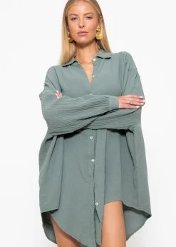 Musselin Bluse Oversize, Salbeigrün 19 Musselin Bluse Oversize, Salbeigrün -Sassyclassy sassyclassy musselin bluse oversize grun S1204B3898 4