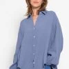 Musselin Bluse Oversize, Kurz, Blau -Sassyclassy sassyclassy musselin bluse oversize kurz blau S1203B3818 3