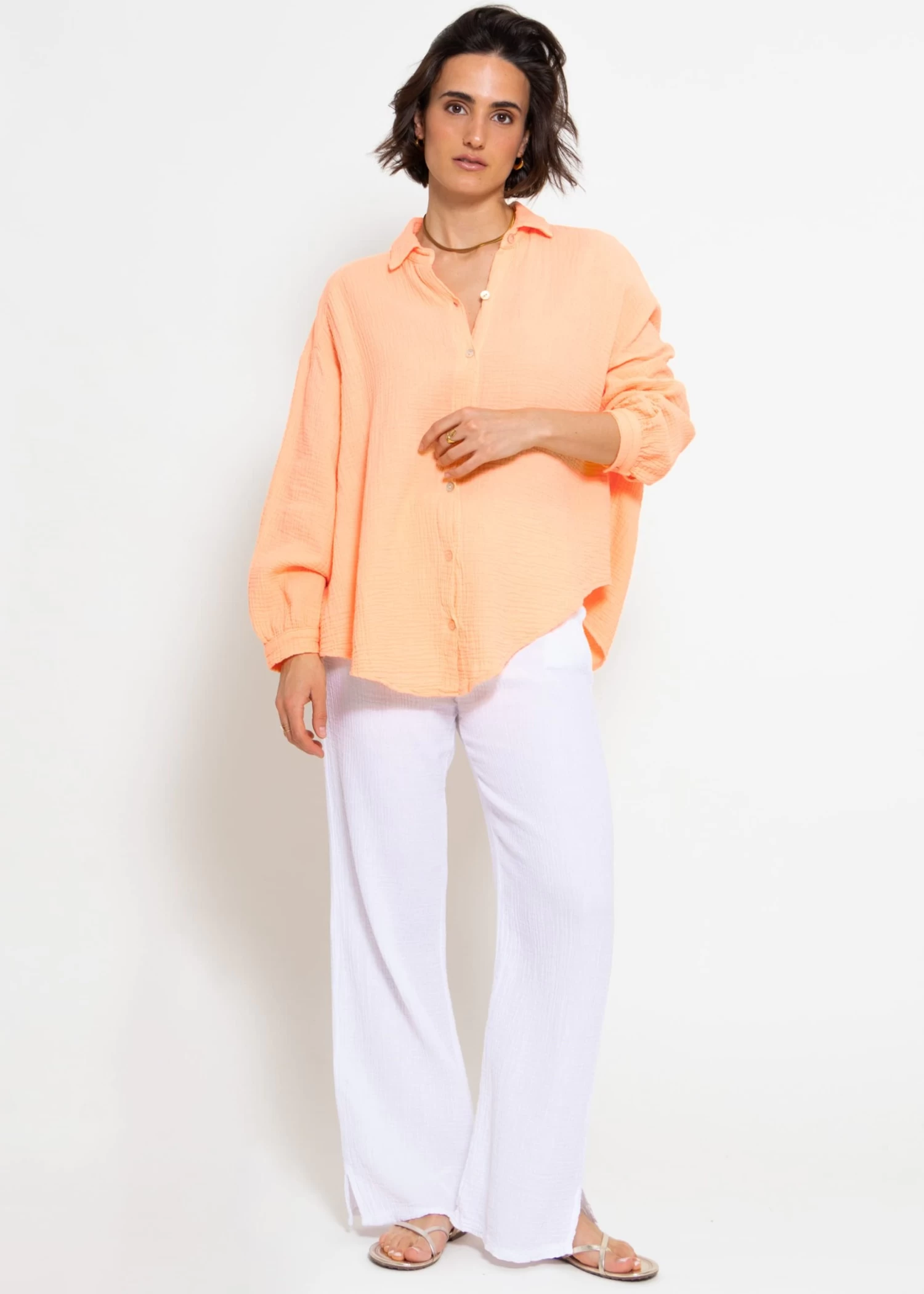Musselin Bluse Oversize, Kurz - Peach 7 Musselin Bluse Oversize, Kurz - Peach – Bild 5