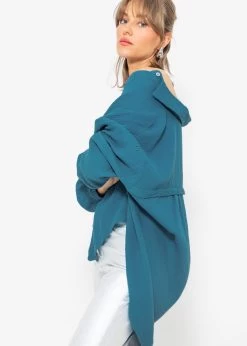 Musselin Bluse Oversize, Kurz, Petrolblau -Sassyclassy sassyclassy musselin bluse oversize kurz petrolblau S2209B5086 1