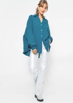 Musselin Bluse Oversize, Kurz, Petrolblau -Sassyclassy sassyclassy musselin bluse oversize kurz petrolblau S2209B5086 10