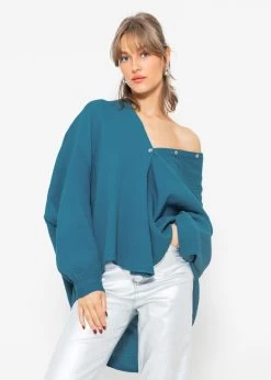 Musselin Bluse Oversize, Kurz, Petrolblau -Sassyclassy sassyclassy musselin bluse oversize kurz petrolblau S2209B5086 3