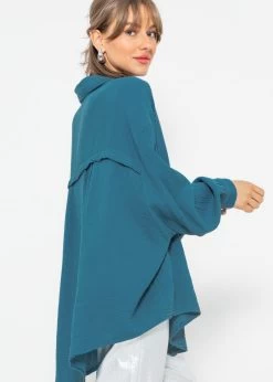 Musselin Bluse Oversize, Kurz, Petrolblau -Sassyclassy sassyclassy musselin bluse oversize kurz petrolblau S2209B5086 5