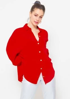 Musselin Bluse Oversize, Kurz, Rot -Sassyclassy sassyclassy musselin bluse oversize kurz rot S2201B4519 1