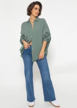 Musselin Bluse Oversize, Kurz, Salbeigrün -Sassyclassy sassyclassy musselin bluse oversize kurz salbeigrun S1204B3893 1