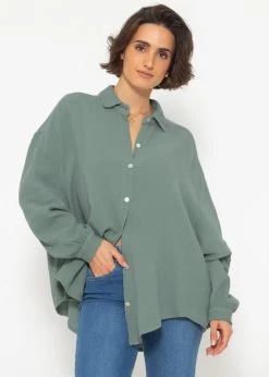 Musselin Bluse Oversize, Kurz, Salbeigrün -Sassyclassy sassyclassy musselin bluse oversize kurz salbeigrun S1204B3893 2
