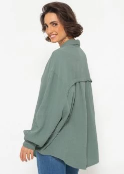 Musselin Bluse Oversize, Kurz, Salbeigrün -Sassyclassy sassyclassy musselin bluse oversize kurz salbeigrun S1204B3893 5