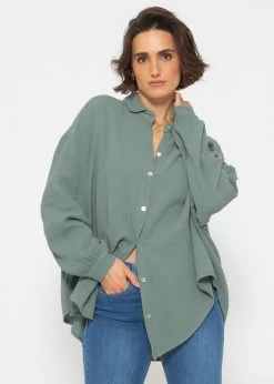 Musselin Bluse Oversize, Kurz, Salbeigrün -Sassyclassy sassyclassy musselin bluse oversize kurz salbeigrun S1204B3893 6
