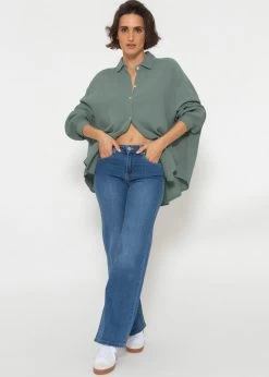 Musselin Bluse Oversize, Kurz, Salbeigrün -Sassyclassy sassyclassy musselin bluse oversize kurz salbeigrun S1204B3893 7