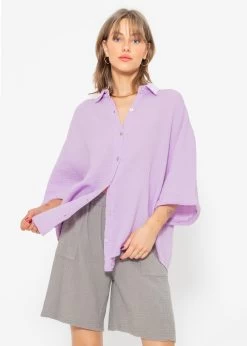 Musselin Bluse Oversize Kurzarm, Kurz, Flieder -Sassyclassy sassyclassy musselin bluse oversize kurzarm kurz flieder S3203B5622 3