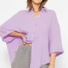 Musselin Bluse Oversize Kurzarm, Kurz, Flieder