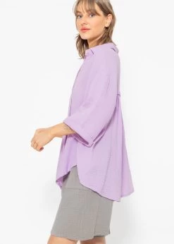 Musselin Bluse Oversize Kurzarm, Kurz, Flieder -Sassyclassy sassyclassy musselin bluse oversize kurzarm kurz flieder S3203B5622 6