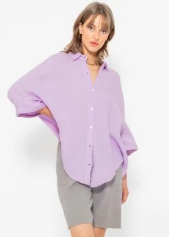 Musselin Bluse Oversize Kurzarm, Kurz, Flieder -Sassyclassy sassyclassy musselin bluse oversize kurzarm kurz flieder S3203B5622 7
