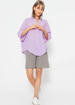 Musselin Bluse Oversize Kurzarm, Kurz, Flieder -Sassyclassy sassyclassy musselin bluse oversize kurzarm kurz flieder S3203B5622 8