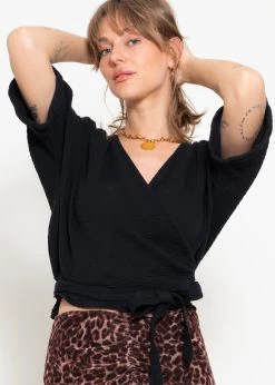 Musselin Bluse Zum Wickeln - Schwarz -Sassyclassy sassyclassy musselin bluse zum wickeln schwarz S4203E6857 3