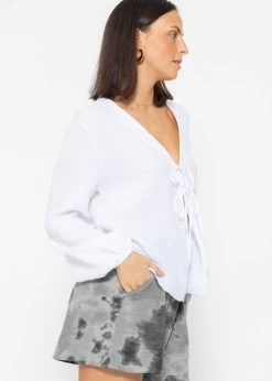 Musselin Blusenjacke Mit Bindebänder - Weiß -Sassyclassy sassyclassy musselin blusenjacke mit bindebander weiss S4203E6896