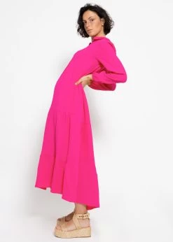 Musselin Maxi Kleid Mit Volants - Pink -Sassyclassy sassyclassy musselin maxi kleid mit volants pink S4203K6990 4
