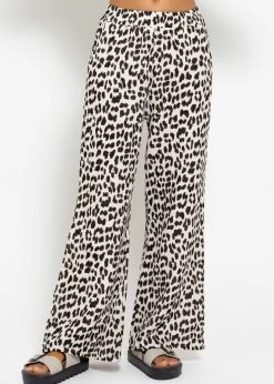 Musselin Pants Mit Weitem Bein In Leo Print - Hellbeige