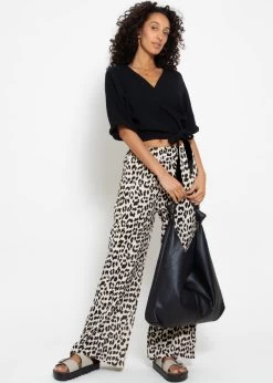 Musselin Pants Mit Weitem Bein In Leo Print - Hellbeige -Sassyclassy sassyclassy musselin pants mit weitem bein im leo print hellbeige S4203H69 6