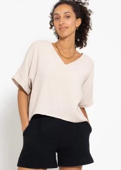 Musselin Shirt Mit V-Ausschnitt - Hellbeige -Sassyclassy sassyclassy musselin shirt mit v ausschnitt hellbeige S4203E7007 1LthiPaE5aqE0O
