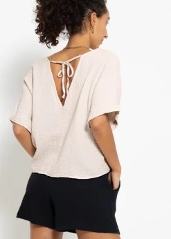 Musselin Shirt Mit V-Ausschnitt - Hellbeige -Sassyclassy sassyclassy musselin shirt mit v ausschnitt hellbeige S4203E7007 5