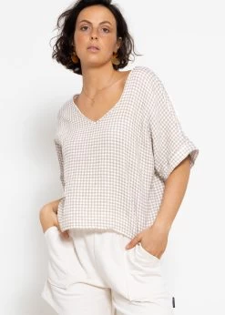 Musselin Shirt Mit Vichy-Print - Taupe-weiß -Sassyclassy sassyclassy musselin shirt mit vichy print taupe weiss S4203E7010 1