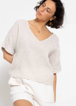 Musselin Shirt Mit Vichy-Print - Taupe-weiß -Sassyclassy sassyclassy musselin shirt mit vichy print taupe weiss S4203E7010 4