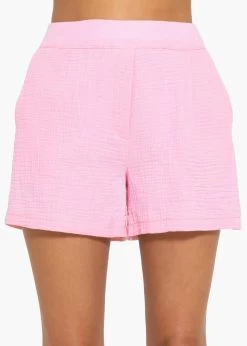 Musselin Shorts Mit Breitem Bund - Babyrosa