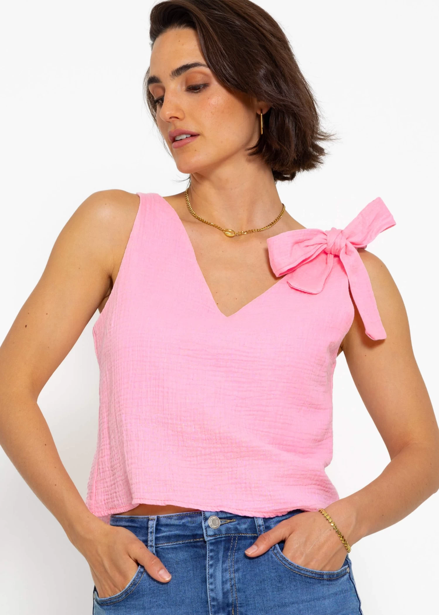 Musselin Top Mit Schleife - Rosa 7 Musselin Top Mit Schleife - Rosa – Bild 5