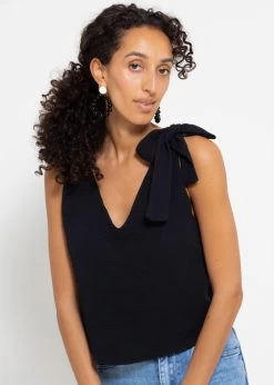 Musselin Top Mit Schleife - Schwarz
