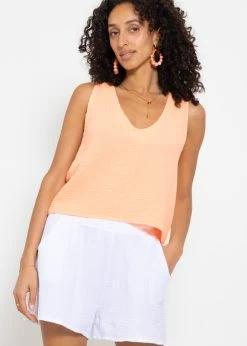Musselin Top Mit V-Ausschnitt - Peach -Sassyclassy sassyclassy musselin top mit v ausschnitt peach S4203T7006 5