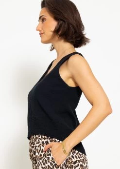 Musselin Top Mit V-Ausschnitt - Schwarz -Sassyclassy sassyclassy musselin top mit v ausschnitt schwarz S4203T7005 5
