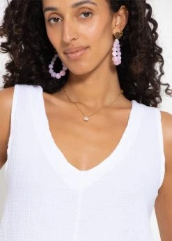 Musselin Top Mit V-Ausschnitt - Weiß