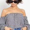 Musselin Top Mit Vichy-Print, Schulterfrei - Schwarz-weiß -Sassyclassy sassyclassy musselin top mit vichy print schulterfrei schwarz weiss S4203T7013 2