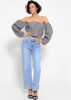 Musselin Top Mit Vichy-Print, Schulterfrei - Schwarz-weiß -Sassyclassy sassyclassy musselin top mit vichy print schulterfrei schwarz weiss S4203T7013 5