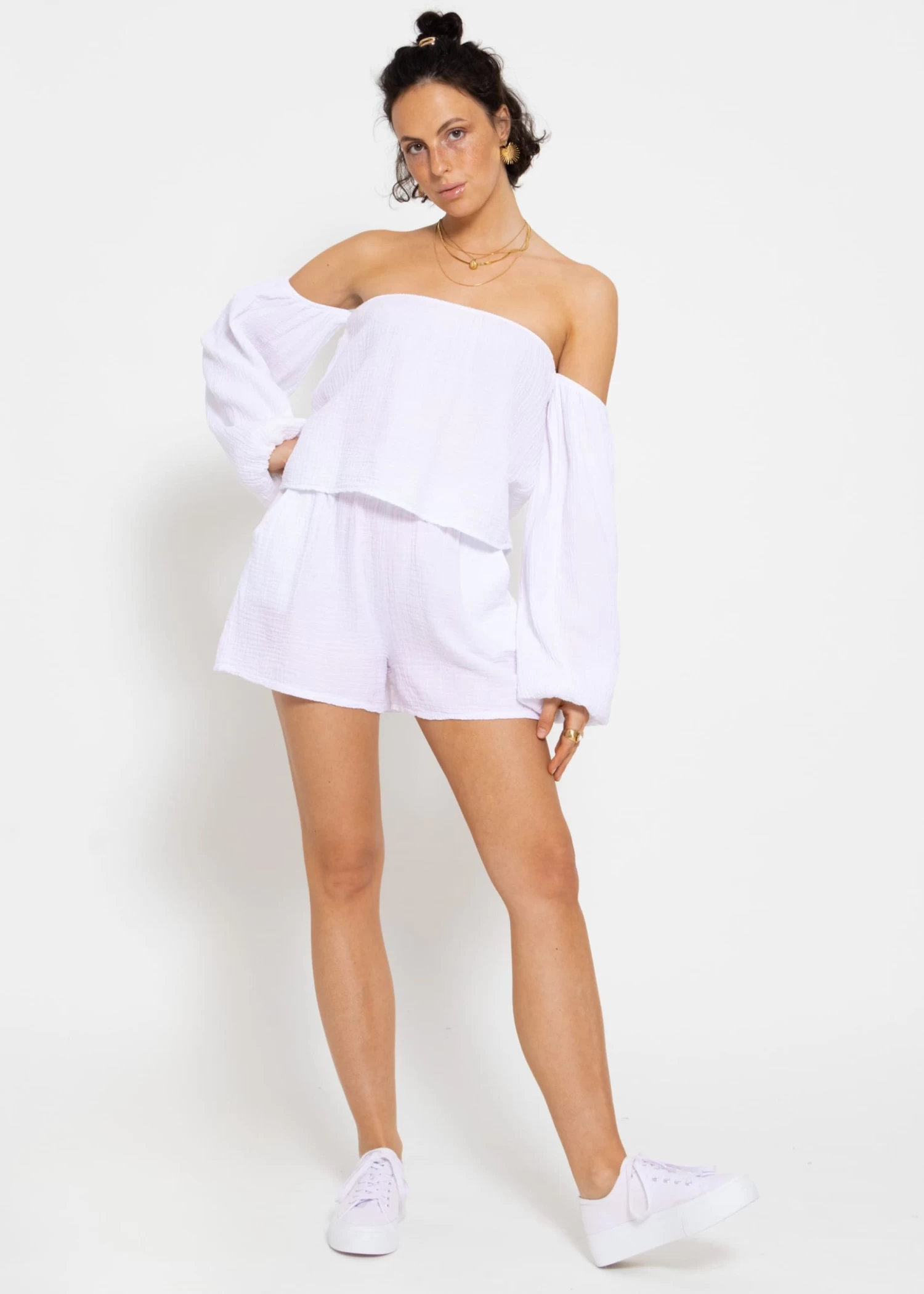 Musselin Top, Schulterfrei - Weiß 4 Musselin Top, Schulterfrei - Weiß – Bild 2