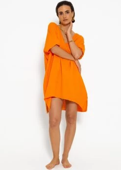 Musselin Tunika Mit V-Ausschnitt - Orange -Sassyclassy sassyclassy musselin tunika mit v ausschnitt orange S4203K7037 3