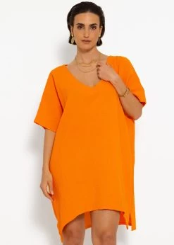 Musselin Tunika Mit V-Ausschnitt - Orange -Sassyclassy sassyclassy musselin tunika mit v ausschnitt orange S4203K7037 7